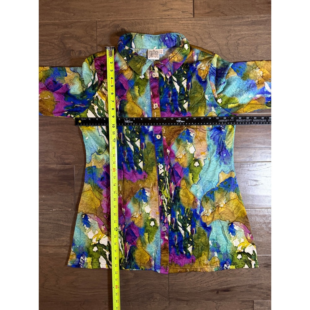 Parsley & Sage Womens L Abstract Watercolor Floral 3/4 Sleeve Button Up Shirt - Picture 4 of 6
